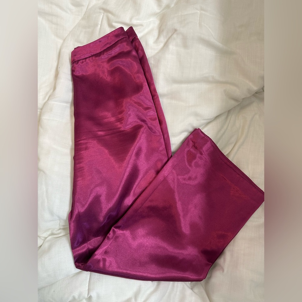 Versona Berry Pink Satin Wide Bottom Pants, Sz 8